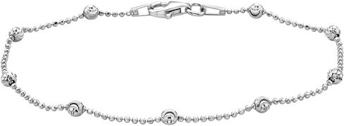 925 Italian Sterling Silver Diamond Cut Bead + Mooncut Chain Bracelet- 7 inches in Saudi Arabia