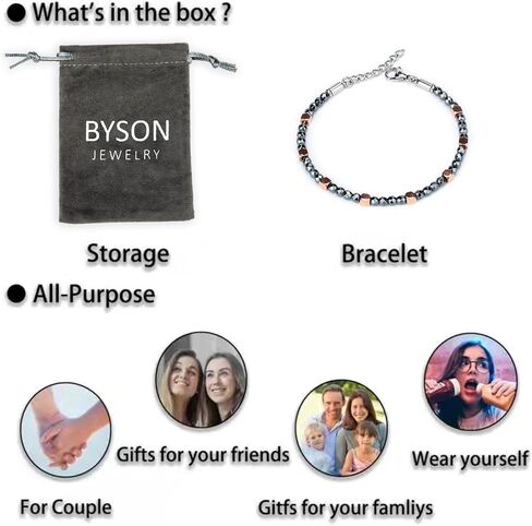 Byson Fashion Black Hematite Bracelet Made with Diamond Cutting Surface Technology Chain Durable Bracelet Stainless Steel Lobster Clasper Bracelet for Men Women in Kuwait