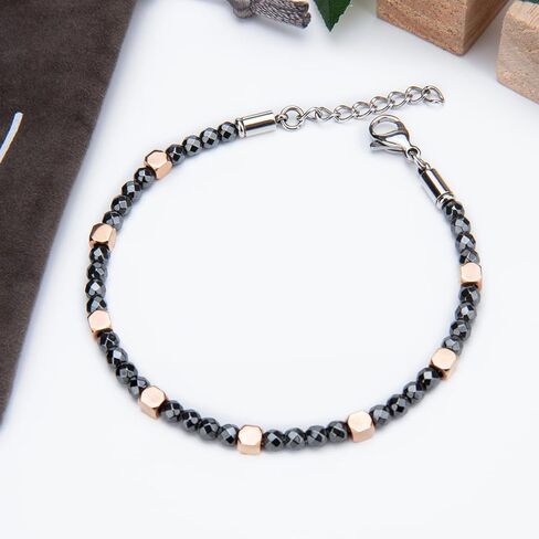Byson Fashion Black Hematite Bracelet Made with Diamond Cutting Surface Technology Chain Durable Bracelet Stainless Steel Lobster Clasper Bracelet for Men Women in Kuwait