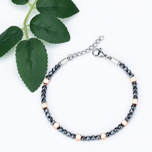 Byson Fashion Black Hematite Bracelet Made with Diamond Cutting Surface Technology Chain Durable Bracelet Stainless Steel Lobster Clasper Bracelet for Men Women in Kuwait