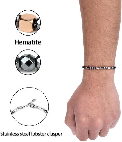 Byson Fashion Black Hematite Bracelet Made with Diamond Cutting Surface Technology Chain Durable Bracelet Stainless Steel Lobster Clasper Bracelet for Men Women in Kuwait