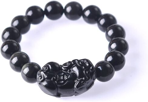 Black Obsidian Bracelet,Feng Shui Black Obsidian Wealth Bracelet for Women Men Stretch Obsidian Bracelet Bangle with Pixiu Tiger Eye Stone Attract Wealth Money and Good Luck in Saudi Arabia