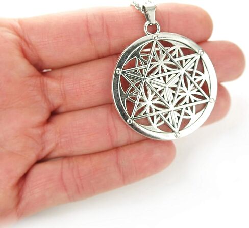 Merkabah on Flower of Life Necklace, Sacred Geometry Merkaba Pendant Merkavah on Stainless Snake Chain in Kuwait