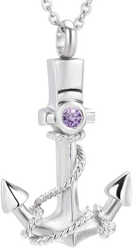 weikui Cremation Urn Jewelry 12 Colors Birthstone Anchor Necklace Ashes Keepsake Memorial Stainless Steel Pendant in Kuwait