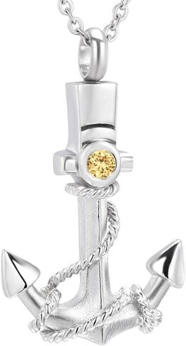 weikui Cremation Urn Jewelry 12 Colors Birthstone Anchor Necklace Ashes Keepsake Memorial Stainless Steel Pendant in Kuwait