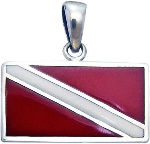 Jewelry Trends Sterling Silver Scuba Diver Down Flag Red Enameled Pendant Necklace 18" in Saudi Arabia