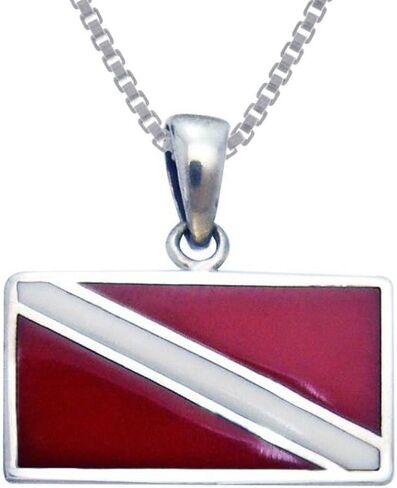 Jewelry Trends Sterling Silver Scuba Diver Down Flag Red Enameled Pendant Necklace 18" in Saudi Arabia
