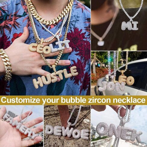 GOLDCHIC JEWELRY قلادة فقاعات مثلجة مخصصة للرجال، قلادة بحروف أولية مطلية بالذهب تشيكوسلوفاكيا مع سلسلة تنس، سحر الأبجدية تشيكوسلوفاكيا للرجال والنساء مجوهرات الهيب هوب من الألف إلى الياء in Kuwait