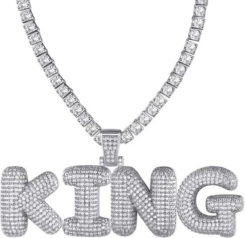 GOLDCHIC JEWELRY قلادة فقاعات مثلجة مخصصة للرجال، قلادة بحروف أولية مطلية بالذهب تشيكوسلوفاكيا مع سلسلة تنس، سحر الأبجدية تشيكوسلوفاكيا للرجال والنساء مجوهرات الهيب هوب من الألف إلى الياء in Kuwait