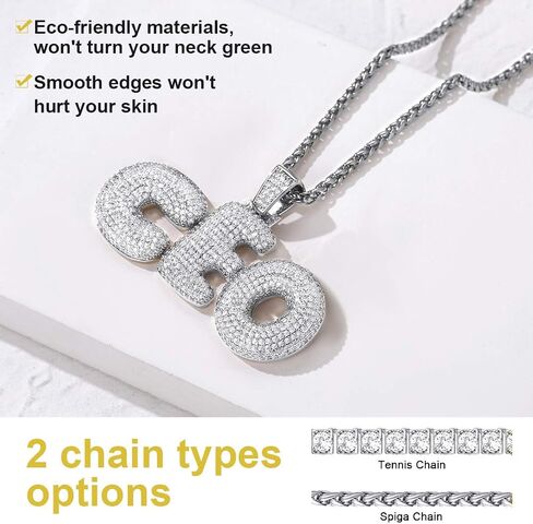GOLDCHIC JEWELRY قلادة فقاعات مثلجة مخصصة للرجال، قلادة بحروف أولية مطلية بالذهب تشيكوسلوفاكيا مع سلسلة تنس، سحر الأبجدية تشيكوسلوفاكيا للرجال والنساء مجوهرات الهيب هوب من الألف إلى الياء in Kuwait