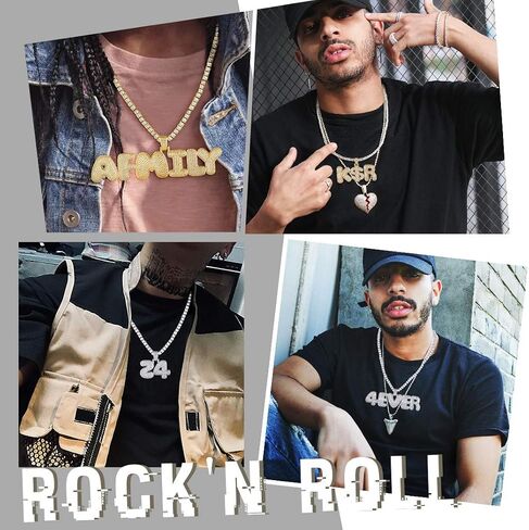 GOLDCHIC JEWELRY قلادة فقاعات مثلجة مخصصة للرجال، قلادة بحروف أولية مطلية بالذهب تشيكوسلوفاكيا مع سلسلة تنس، سحر الأبجدية تشيكوسلوفاكيا للرجال والنساء مجوهرات الهيب هوب من الألف إلى الياء in Kuwait
