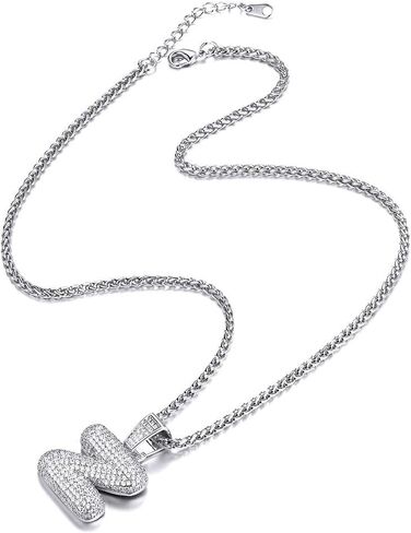 GOLDCHIC JEWELRY قلادة فقاعات مثلجة مخصصة للرجال، قلادة بحروف أولية مطلية بالذهب تشيكوسلوفاكيا مع سلسلة تنس، سحر الأبجدية تشيكوسلوفاكيا للرجال والنساء مجوهرات الهيب هوب من الألف إلى الياء in Kuwait