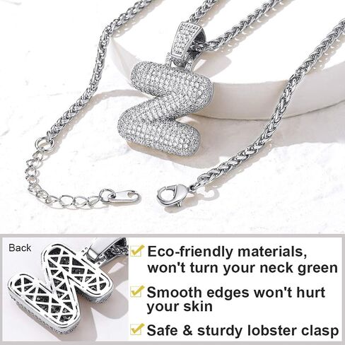 GOLDCHIC JEWELRY قلادة فقاعات مثلجة مخصصة للرجال، قلادة بحروف أولية مطلية بالذهب تشيكوسلوفاكيا مع سلسلة تنس، سحر الأبجدية تشيكوسلوفاكيا للرجال والنساء مجوهرات الهيب هوب من الألف إلى الياء in Kuwait