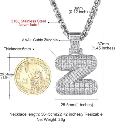 GOLDCHIC JEWELRY قلادة فقاعات مثلجة مخصصة للرجال، قلادة بحروف أولية مطلية بالذهب تشيكوسلوفاكيا مع سلسلة تنس، سحر الأبجدية تشيكوسلوفاكيا للرجال والنساء مجوهرات الهيب هوب من الألف إلى الياء in Kuwait