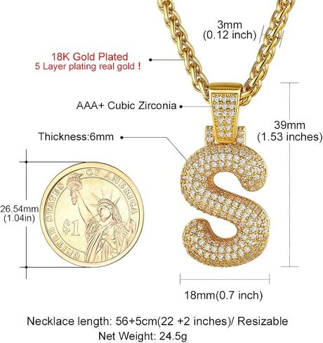 GOLDCHIC JEWELRY قلادة فقاعات مثلجة مخصصة للرجال، قلادة بحروف أولية مطلية بالذهب تشيكوسلوفاكيا مع سلسلة تنس، سحر الأبجدية تشيكوسلوفاكيا للرجال والنساء مجوهرات الهيب هوب من الألف إلى الياء in Kuwait