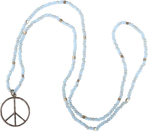 KELITCH Classic Peace Sign Necklace Love Hippie Pendant Frosted Crystal Beaded Necklace (Grey White) in Saudi Arabia