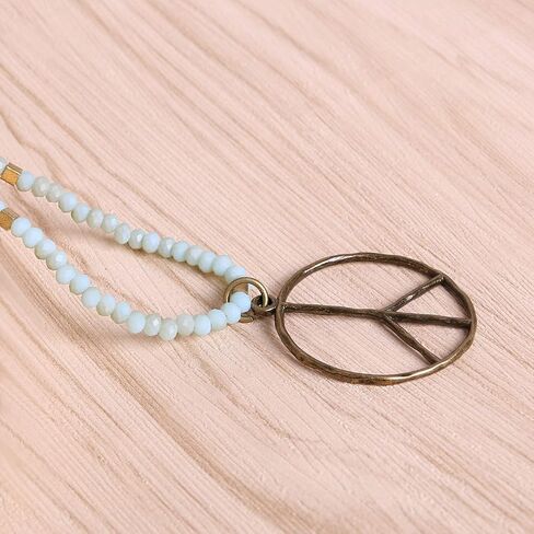 KELITCH Classic Peace Sign Necklace Love Hippie Pendant Frosted Crystal Beaded Necklace (Grey White) in Saudi Arabia