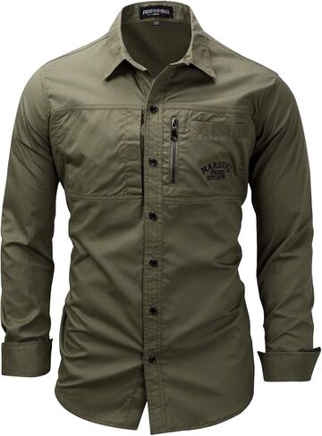 FREDD MARSHALL Men's Button Down Casual Pocket Jean Shirt in Saudi Arabia