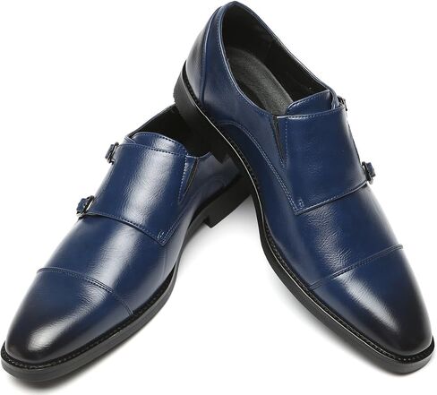 Mens Dress Shoes Italian Fashion Double Monk Strap Slip On Loafer Shoes Oxford Leather Shoes for Men in Kuwait
