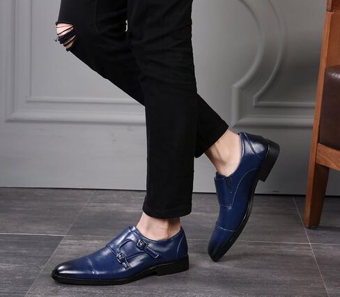 Mens Dress Shoes Italian Fashion Double Monk Strap Slip On Loafer Shoes Oxford Leather Shoes for Men in Kuwait