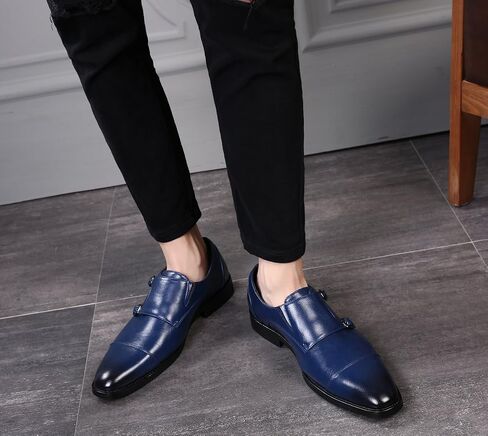 Mens Dress Shoes Italian Fashion Double Monk Strap Slip On Loafer Shoes Oxford Leather Shoes for Men in Kuwait
