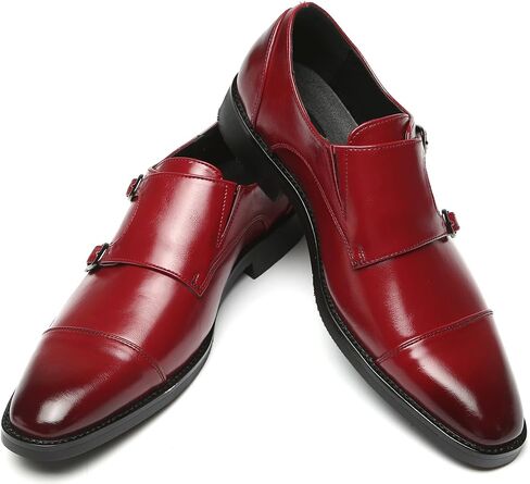 Mens Dress Shoes Italian Fashion Double Monk Strap Slip On Loafer Shoes Oxford Leather Shoes for Men in Kuwait