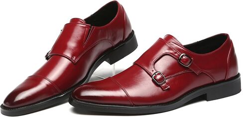 Mens Dress Shoes Italian Fashion Double Monk Strap Slip On Loafer Shoes Oxford Leather Shoes for Men in Kuwait
