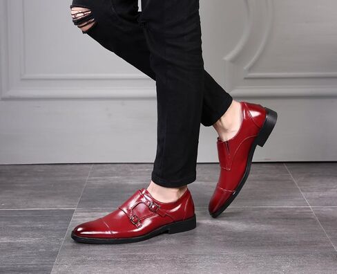 Mens Dress Shoes Italian Fashion Double Monk Strap Slip On Loafer Shoes Oxford Leather Shoes for Men in Kuwait