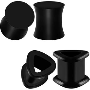 BIG GAUGES 2 Pairs Silicone Black Double Flared Saddle Piercing Jewelry Stretcher Ear Solid Plugs Earring Lobe Flesh Triangle Tunnel in Kuwait