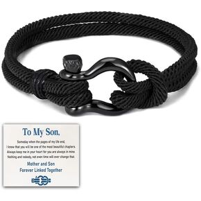 KUYN Mother and Son Forever Linked Together Nautical Bracelet, Adjustable Nautical String Bracelet, Stainless Steel Horseshoe Buckle Mens Rope Bracelet, Nautical Bracelet for Son (Black) in Saudi Arabia