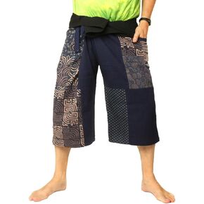 jing shop Men's Thai Fisherman Wrap Pants Short Patchwork in Saudi Arabia