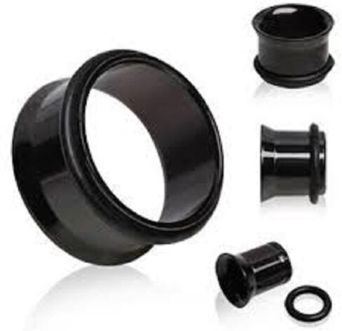 Black Anodized Titanium Single Sided Flare with O-ring Ear Tunnels (1 Pair) (B/7/2/15) in Kuwait