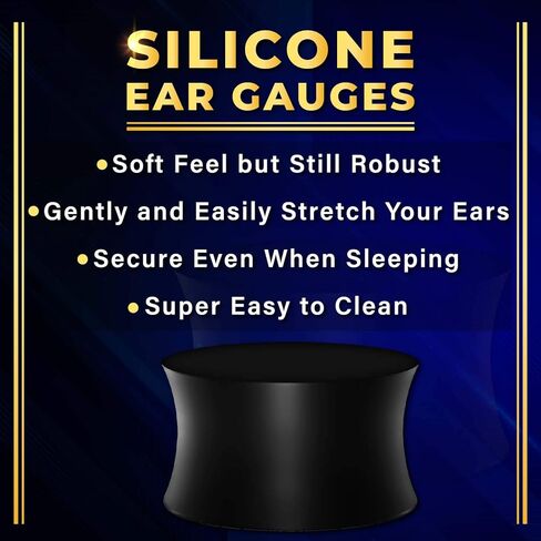 BIG GAUGES 2 Pairs Silicone Black Double Flared Saddle Piercing Jewelry Stretcher Ear Solid Plugs Earring Lobe Flesh Triangle Tunnel in Kuwait