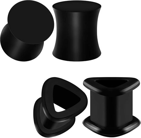 BIG GAUGES 2 Pairs Silicone Black Double Flared Saddle Piercing Jewelry Stretcher Ear Solid Plugs Earring Lobe Flesh Triangle Tunnel in Kuwait