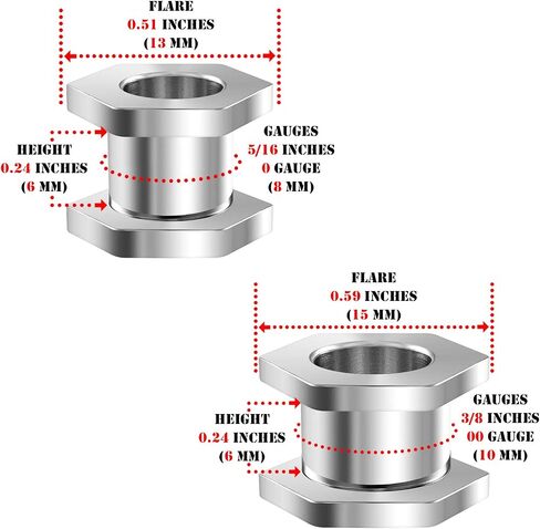 BIG GAUGES 2 Pairs 316L Surgical Steel Tunnels Screw Piercing Jewelry Stretcher Ear Plugs Earring Lobe Flesh Hexagon Tunnel in Saudi Arabia
