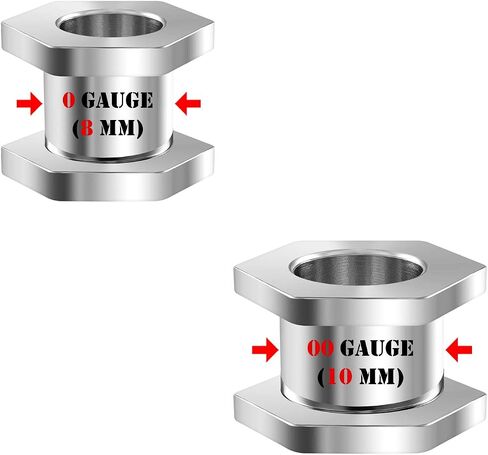 BIG GAUGES 2 Pairs 316L Surgical Steel Tunnels Screw Piercing Jewelry Stretcher Ear Plugs Earring Lobe Flesh Hexagon Tunnel in Saudi Arabia