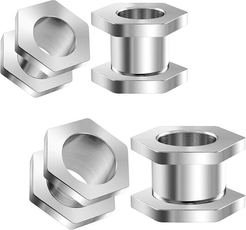 BIG GAUGES 2 Pairs 316L Surgical Steel Tunnels Screw Piercing Jewelry Stretcher Ear Plugs Earring Lobe Flesh Hexagon Tunnel in Saudi Arabia
