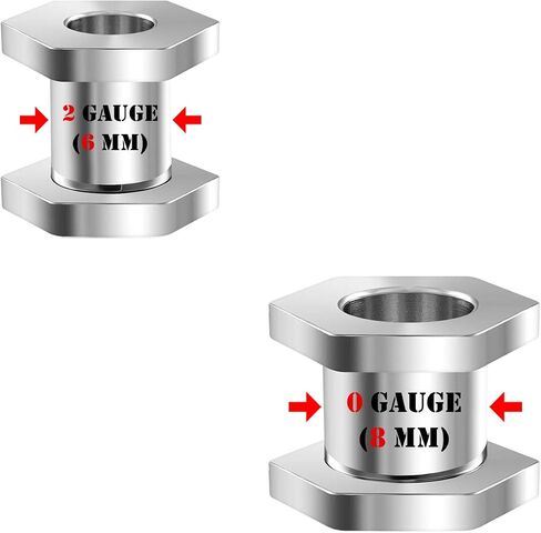 BIG GAUGES 2 Pairs 316L Surgical Steel Tunnels Screw Piercing Jewelry Stretcher Ear Plugs Earring Lobe Flesh Hexagon Tunnel in Saudi Arabia