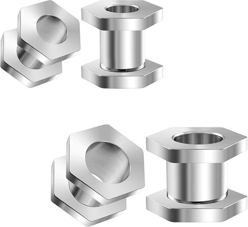 BIG GAUGES 2 Pairs 316L Surgical Steel Tunnels Screw Piercing Jewelry Stretcher Ear Plugs Earring Lobe Flesh Hexagon Tunnel in Saudi Arabia