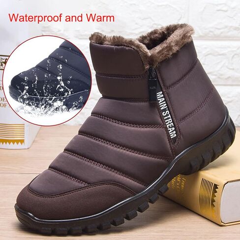 Men's Winter Warm Leather Snow Boots,Non-Slip Waterproof Soft Plush Warm Hiking Outdoor Camping Trekking Backpacking Shoes in Saudi Arabia