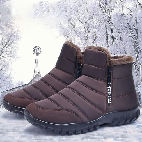Men's Winter Warm Leather Snow Boots,Non-Slip Waterproof Soft Plush Warm Hiking Outdoor Camping Trekking Backpacking Shoes in Saudi Arabia
