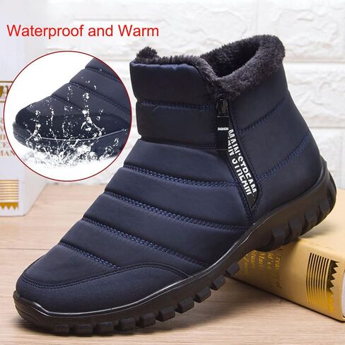 Men's Winter Warm Leather Snow Boots,Non-Slip Waterproof Soft Plush Warm Hiking Outdoor Camping Trekking Backpacking Shoes in Saudi Arabia