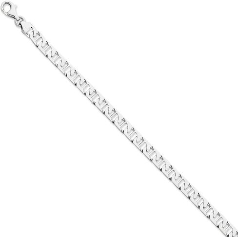 Solid 14k White Gold 6.5mm Unique Anchor Mariner Link Bracelet - with Secure Lobster Lock Clasp 8.25" in Kuwait