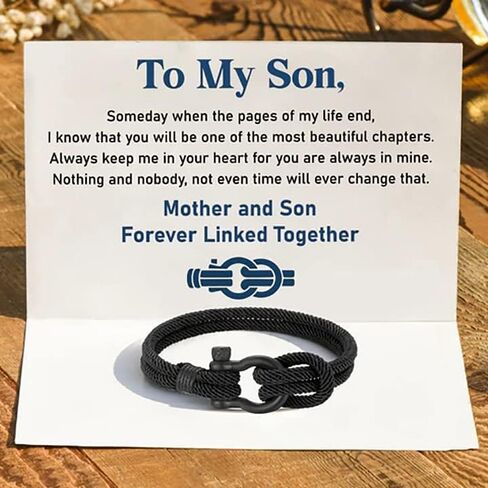 KUYN Mother and Son Forever Linked Together Nautical Bracelet, Adjustable Nautical String Bracelet, Stainless Steel Horseshoe Buckle Mens Rope Bracelet, Nautical Bracelet for Son (Black) in Saudi Arabia