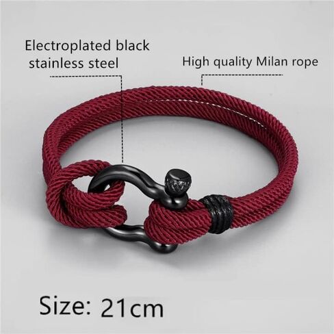 KUYN Mother and Son Forever Linked Together Nautical Bracelet, Adjustable Nautical String Bracelet, Stainless Steel Horseshoe Buckle Mens Rope Bracelet, Nautical Bracelet for Son (Black) in Saudi Arabia