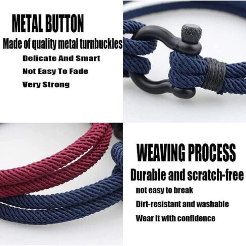 KUYN Mother and Son Forever Linked Together Nautical Bracelet, Adjustable Nautical String Bracelet, Stainless Steel Horseshoe Buckle Mens Rope Bracelet, Nautical Bracelet for Son (Black) in Saudi Arabia