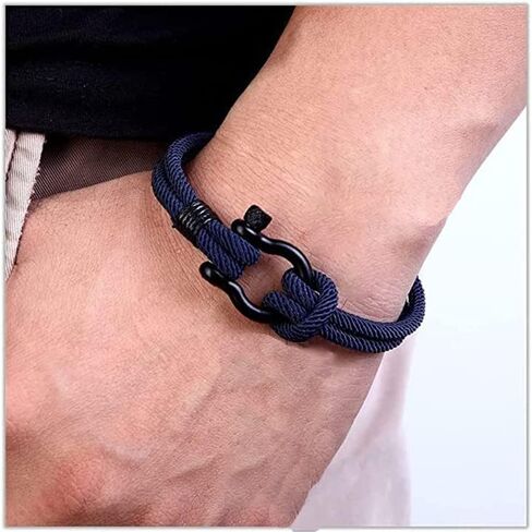 KUYN Mother and Son Forever Linked Together Nautical Bracelet, Adjustable Nautical String Bracelet, Stainless Steel Horseshoe Buckle Mens Rope Bracelet, Nautical Bracelet for Son (Black) in Saudi Arabia