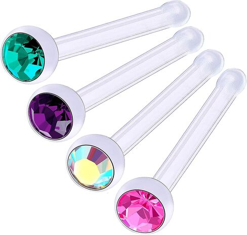 Bodyjewellery 4 قطعة 20 جرام 0.8 مللي متر الأنف مسمار العظام شريط مستقيم الأنف الدائري Bioflex مرنة كريستال اختيار اللون in Kuwait