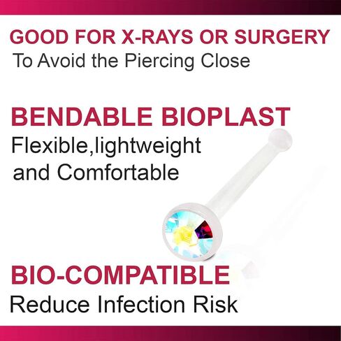 Bodyjewellery 4 قطعة 20 جرام 0.8 مللي متر الأنف مسمار العظام شريط مستقيم الأنف الدائري Bioflex مرنة كريستال اختيار اللون in Kuwait