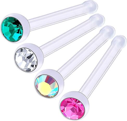 Bodyjewellery 4 قطعة 20 جرام 0.8 مللي متر الأنف مسمار العظام شريط مستقيم الأنف الدائري Bioflex مرنة كريستال اختيار اللون in Kuwait